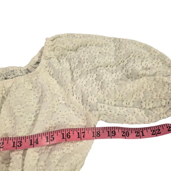 Belle Poque Blouse Top Womens Beige M Smocked Puff Sleeve Floral Stretch‎ Raglan - Picture 10 of 12